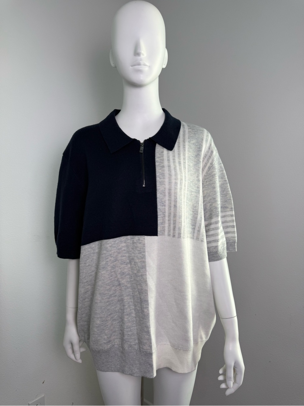 Ted Baker Men’s Blocked Half-Zip Polo Sweater - Black & Gray & White
